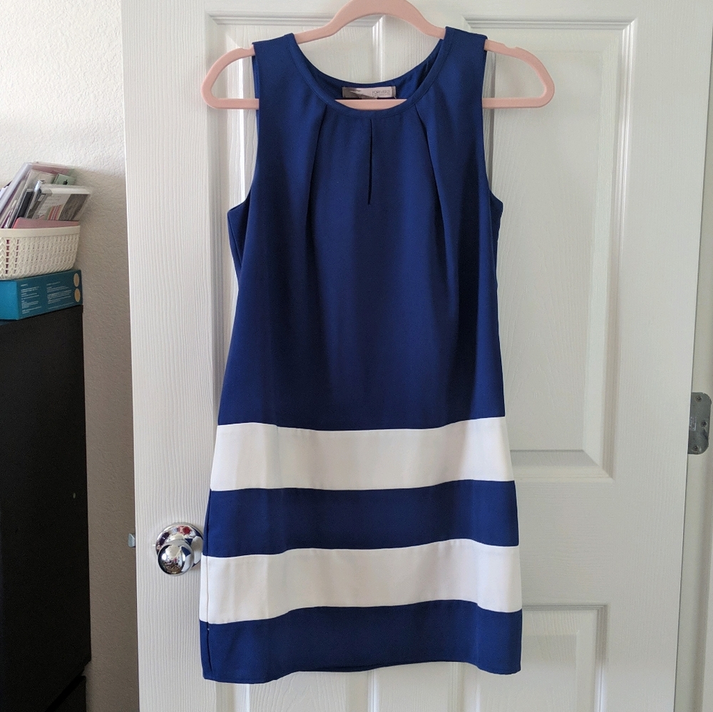 Blue & white stripe shift dress